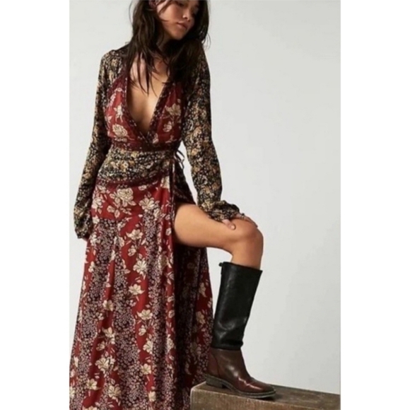 Free People Tilda Wrap Dress in Neutral Combo - Picture 2 of 11